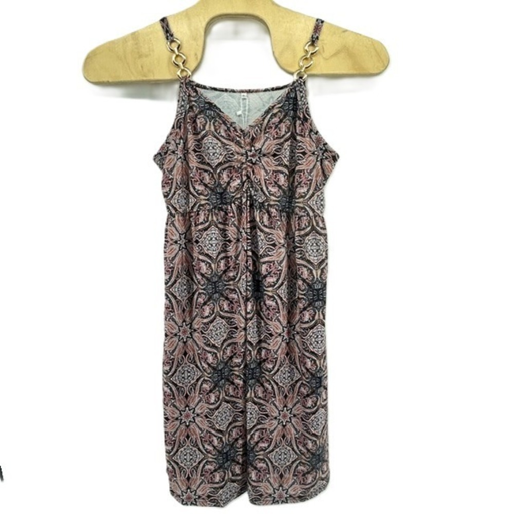 Soesdemo Paisley Print Empire Waist Dress Gold Chain Straps XL Black Terracotta